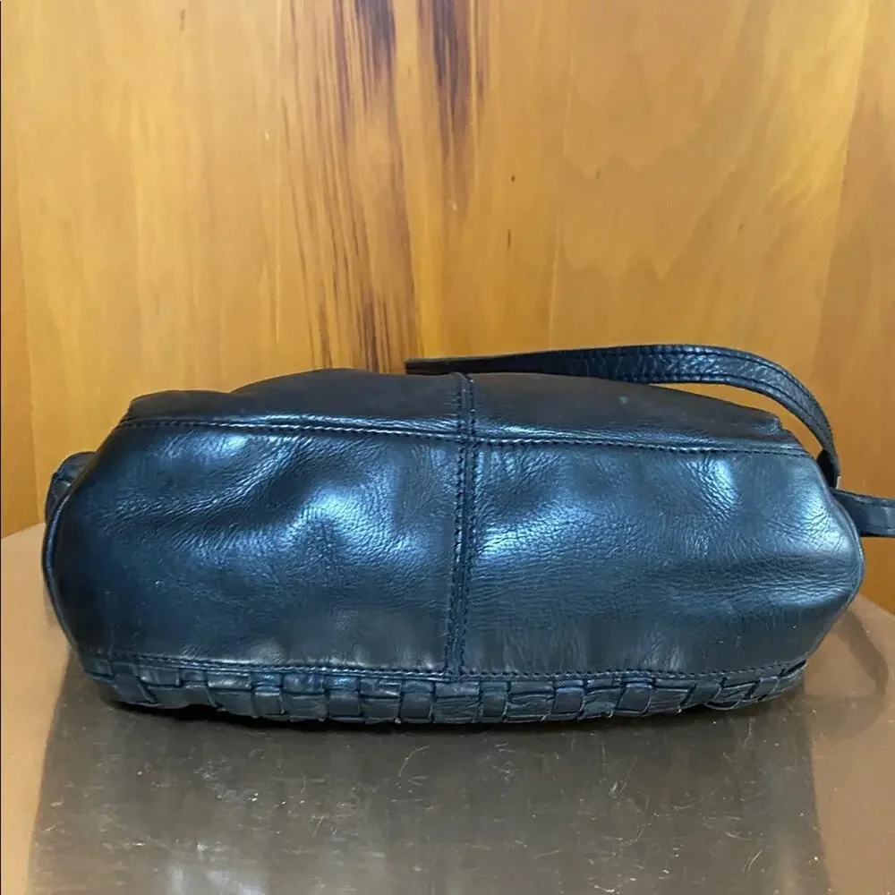 Rugged Hide Australia 100% Black Leather Bag Woven 11”x6”x4” w/ 16” Drop